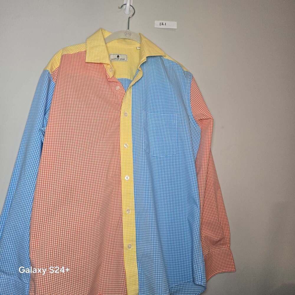 Southern Pines Men's Colorblock Gingham Long Sleeve Button-Down Shirt